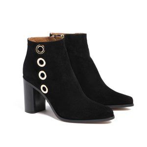 Chloe Grommet Ankle Boots Black 37.5 Embellished Suede Block Heels